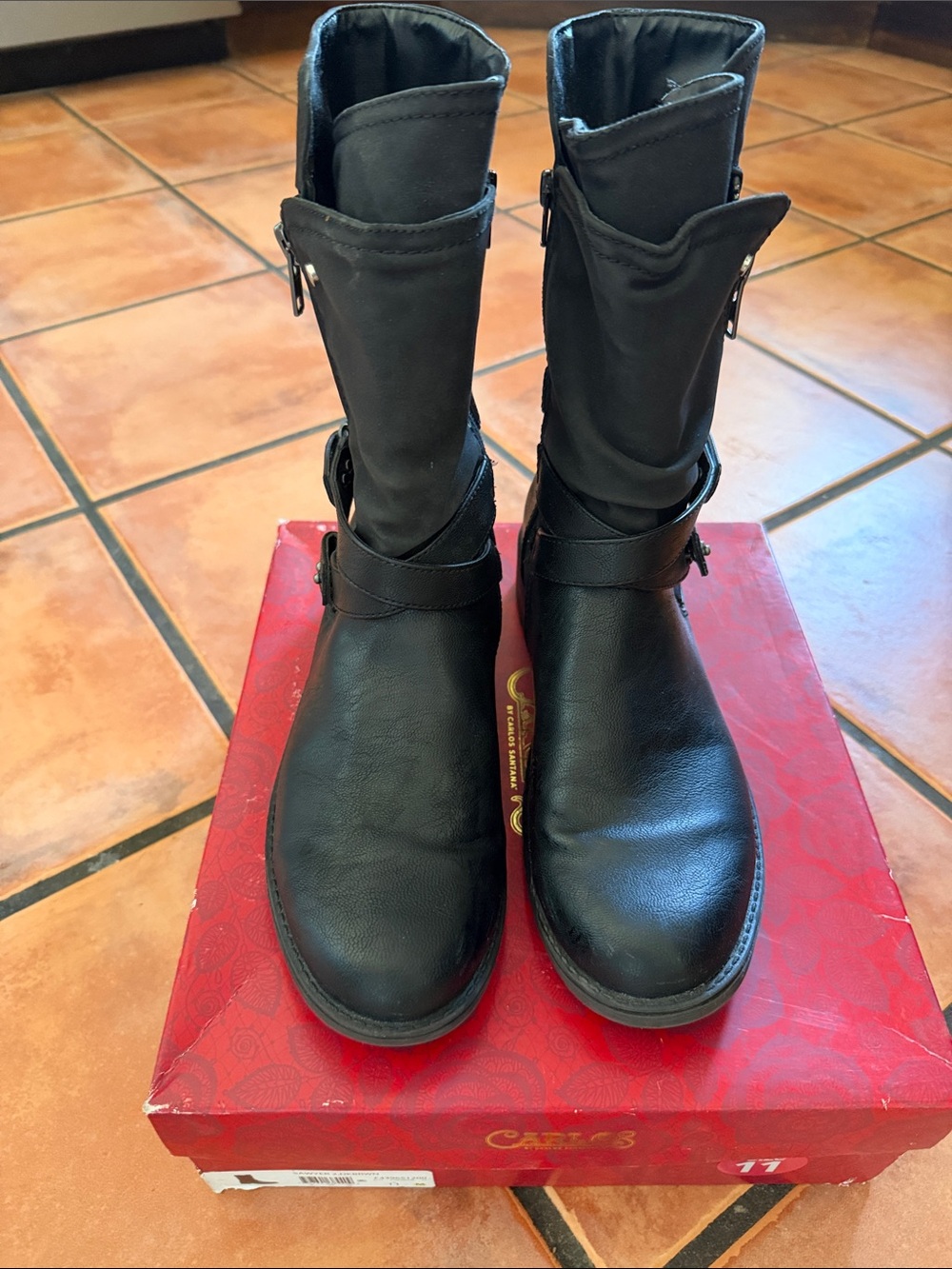 Carlos by Carlos Santana Black Lace-Up Mid-Calf Leather Boots